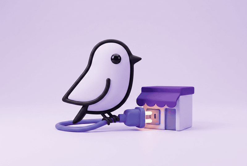 Storebird connects to your WooCommerce store in one click — the Storebird mascot plugging into a shop