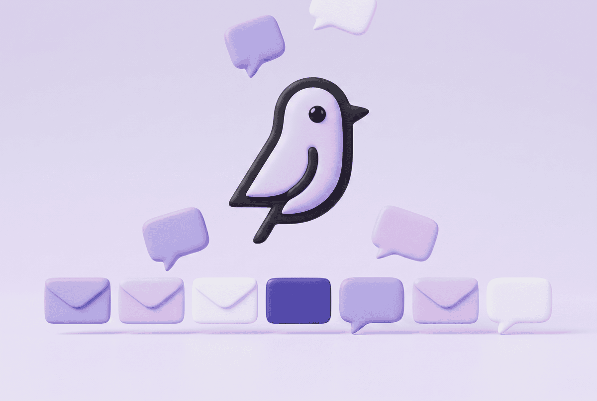 Storebird unified inbox — the Storebird mascot over one row of chat and email conversations from every WooCommerce store